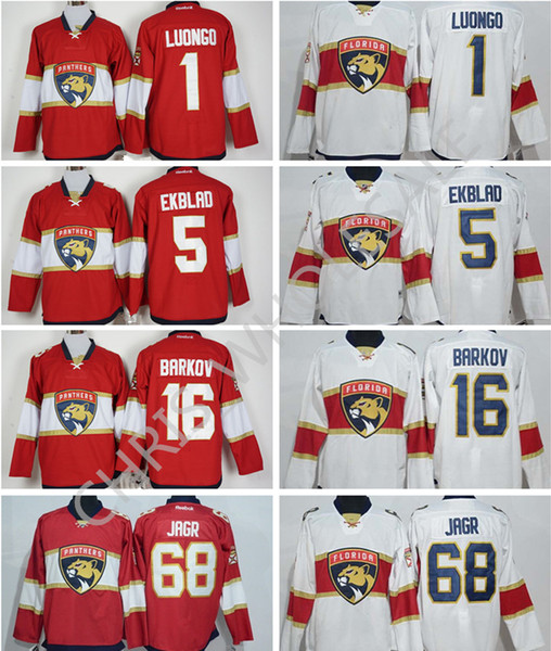 Florida panthers premier white/red jersey #1 Roberto Luongo 5 Aaron Ekblad 16 Aleksander Barkov 68 Jaromir Jagr game uniform