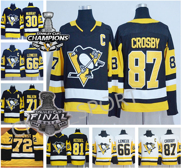 Pittsburgh Penguins Premier black/white hockey jerseys #87 Sidney Crosby 81 Phil Kessel 71 Evgeni Malkin 59 Jake Guentzel 30 Matt Murray