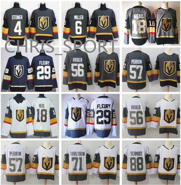 Vegas Golden Knights hockey jerseys #29 Marc-Andre Fleury 18 James Neal 56 Erik Haula 57 Perron 71 Karlsson 88 Schmidt 6 Colin Miller Stoner