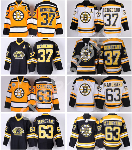 Boston Bruins anniversary hockey jersey stadium series 37 Patrice Bergeron 63 Brad Marchand black ice RB embroidery jerseys