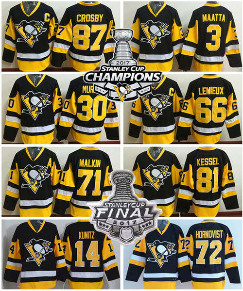 Penguins Premier black/home hockey jerseys #87 Sidney Crosby 81 Phil Kessel 71 Evgeni Malkin 30 Matt Murray 58 Kris Letang 66 Lemieux