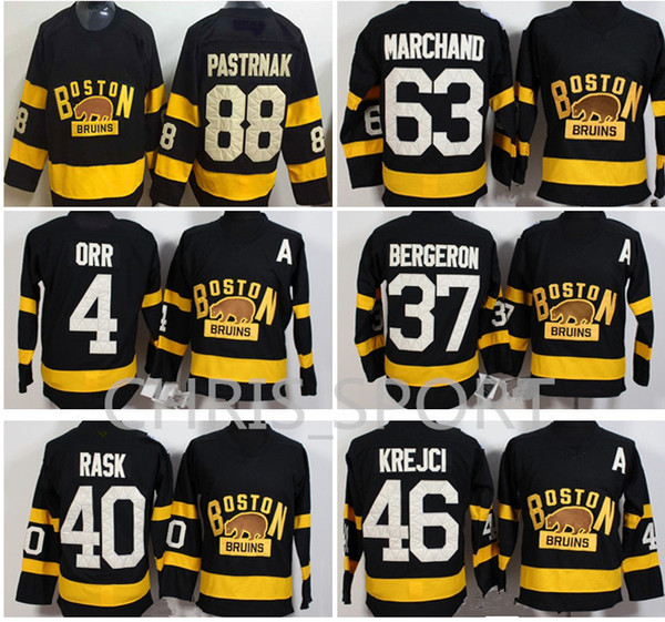 Bruins stadium series black hockey jersey #37 Patrice Bergeron 88 David Pastrnak 4 Bobby Orr 40 Tuukka Rask 63 Brad Marchand 46 David Krejci