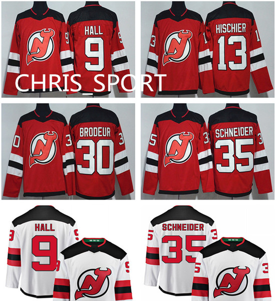 New Jersey Devils premier hockey jerseys #9 Taylor Hall 13 Nico Hischier 30 Martin Brodeur 35 Cory Schneider player's white/red game uniform