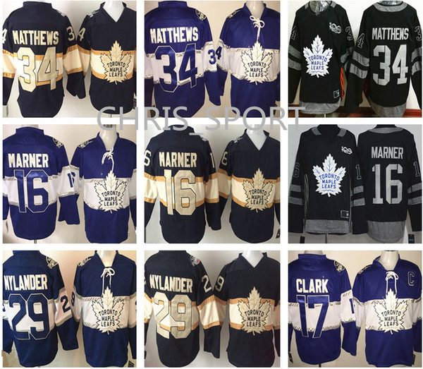 Toronto Maple Leafs hockey jersey 100th anniversary 34 Auston Matthews 16 Mitchell Marner 29 William Nylander 17 Clark embroidery jerseys