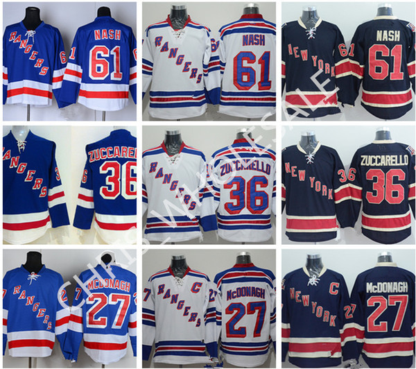 New York Rangers premier hockey jersey 36 Mats Zuccarello 61 Rick Nash 20 Chris Kreider 30 Henrik Lundqvist 27 Ryan McDonagh white blue