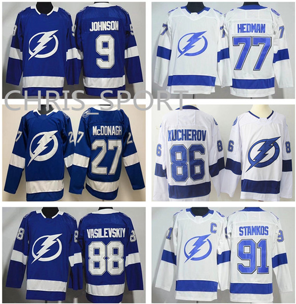 Tampa Bay Lightning hockey jerseys #91 Steven Stamkos 86 Nikita Kucherov 9 Johnson 27 Ryan McDonagh 77 Victor Hedman 88 Andrei Vasilevskiy