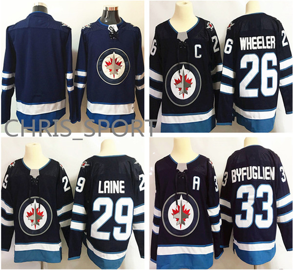 Winnipeg jets hockey premier blue game jerseys #29 Patrik Laine 26 Blake Wheeler 33 Dustin Byfuglien 55 Mark Scheifele men's classic jerseys