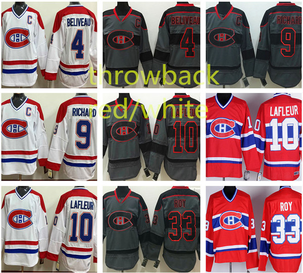 Montreal Canadiens hockey jerseys #4 Jean Beliveau 9 Maurice Richard 33 Patrick Roy classic white red embroidery jerseys