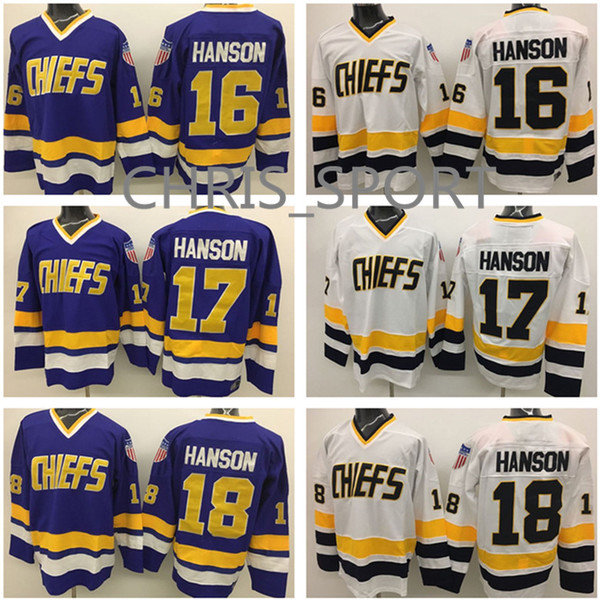 Slap Shot Charlestown Chiefs premier hockey jersey #16/17/18 Jack/Steve/Jeff The Hanson Brothers player game uniform