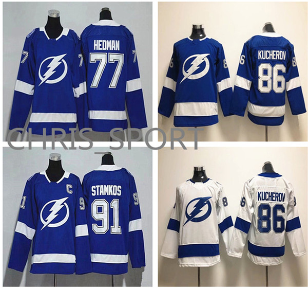 Tampa Bay Lightning youth hockey jerseys children winter ice jerseys for kids #91 Steven Stamkos 86 Nikita Kucherov 77 Victor Hedman