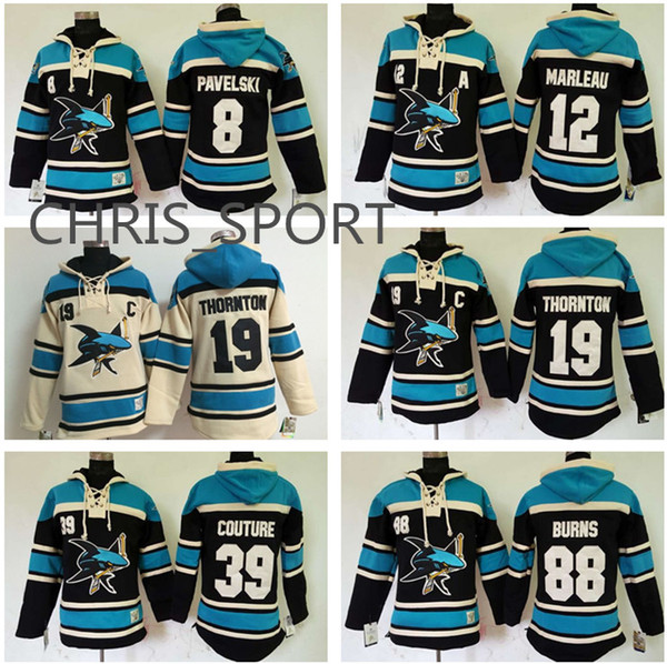 San Jose Sharks hockey hoodies #88 Brent Burns 19 Joe Thornton 39 Logan Couture 8 Joe Pavelski 12 Patrick Marleau game jersey