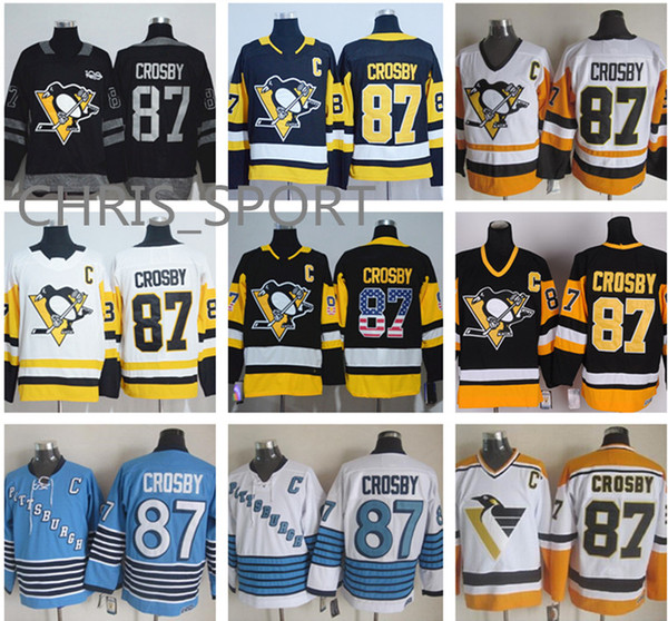 All stitched Pittsburgh Penguins hockey Premier jersey #87 Sidney Crosby mens classic throwback jersey stadium series black ice trianing