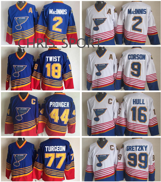 St.Louis Blues CCM hockey jerseys #2 Al MacInnis 9 Shayne Corson 18 Tony Twist 44 Chris Pronger 77 Pierre Turgeon