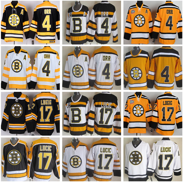 Boston Bruins premier hockey jersey stadium series 4 Bobby Orr 17 Milan Lucic black ice throwback shirt 75th anniversary embroidered jersey