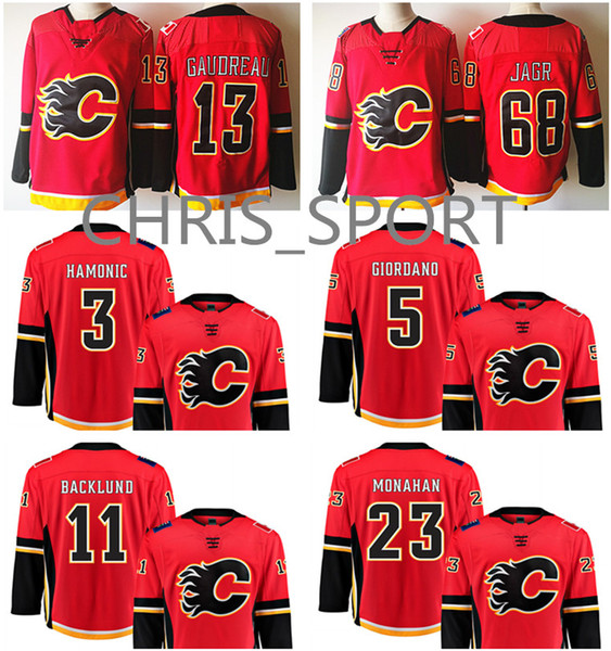 New style Calgary Flames premier red hockey jerseys #13 Johnny Gaudreau 23 Sean Monahan 11 Mikael Backlund 5 Mark Giordano 68 Jaromir Jagr