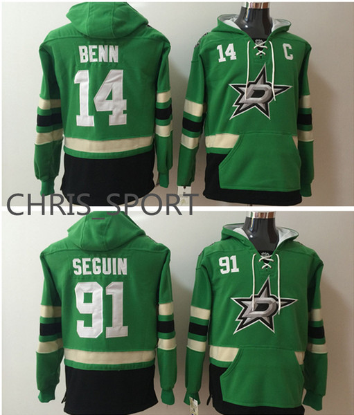 Dallas Stars hockey hoodies #91 Tyler Seguin #14 Jamie Benn men's classic jerseys green hoody outdoor wear