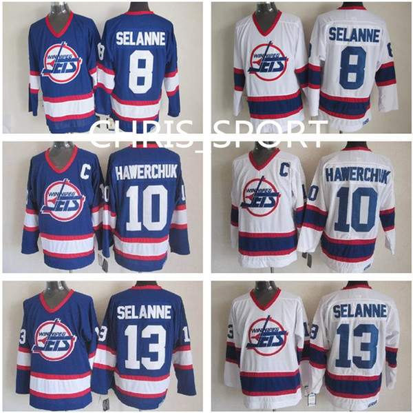 Winnipeg jets throwback CCM hockey jersey #8/13 Teemu Selanne 10 Dale Hawerchuk all blue/white game uniform