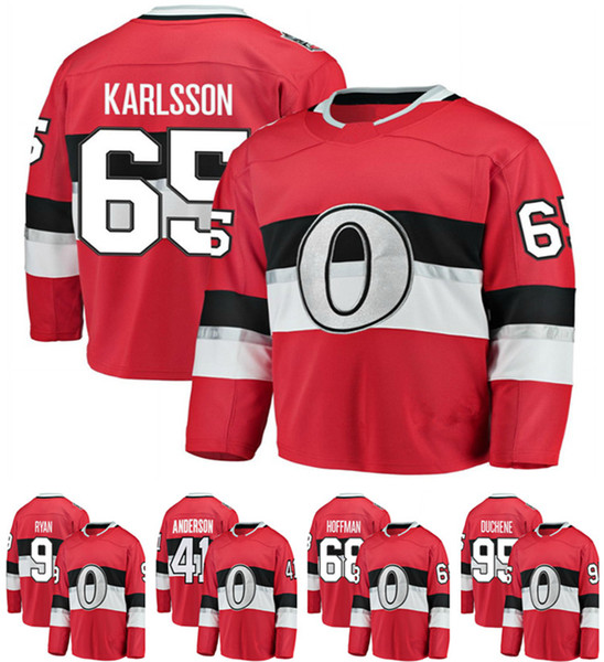 Ottawa Senators 100 Breakaway hockey jersey #65 Erik Karlsson 61 Mark Stone 68 Mike Hoffman 41 Craig Anderson 9 Bobby Ryan 95 Matt Duchene