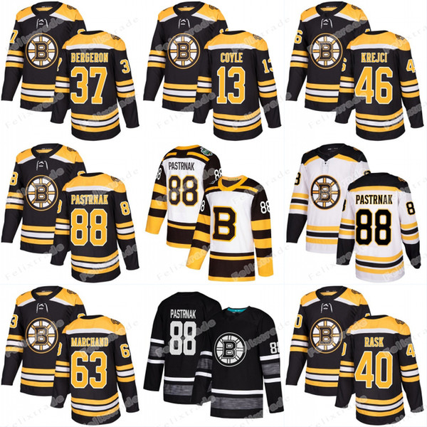 63 Brad Marchand Boston Bruins 13 Charlie Coyle David Pastrnak Patrice David Krejci 37Bergeron Torey Krug Jake DeBrusk Tuukka Rask Jersey