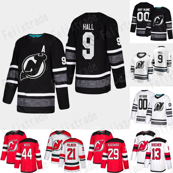 2019 All Star Taylor Hall New Jersey NJ Devils Jersey Kyle Palmieri Miles Wood Nico Hischier Mackenzie Blackwood Travis Zajac Blake Coleman