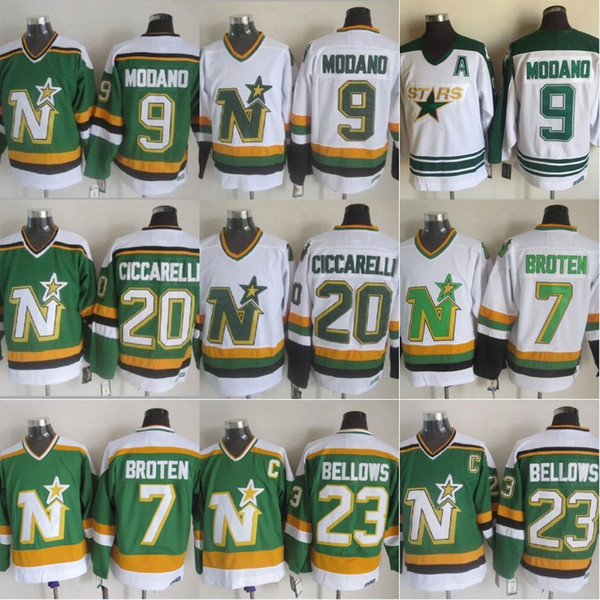 #9 Mike Modano Minnesota North Stars Jerseys 20 Dino Ciccarelli 7 Neal Broten 23 Brian Bellows 1991 Dallas Stars Jerseys