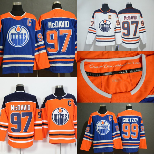 2019 Edmonton Oilers Blue Retro Jerseys 40th Patch Connor McDavid Wayne Gretzky Milan Lucic Leon Draisaitl Ryan Nugent-Hopkins Cam Talbot