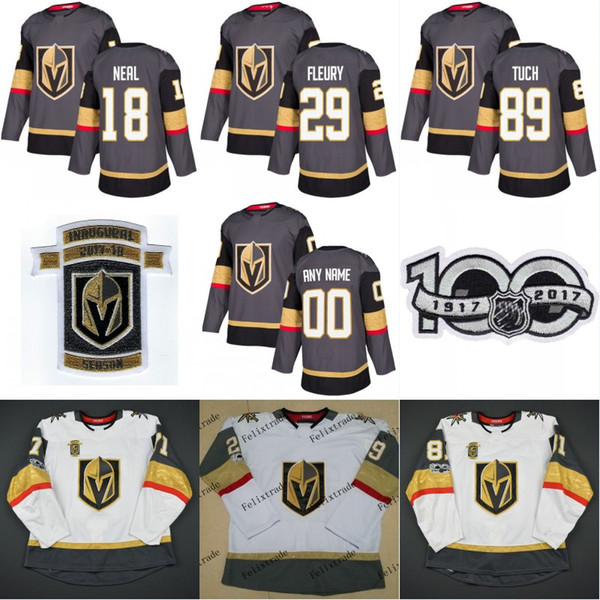 Youth Vegas Golden Knights Jersey With Inaugural,100th Patch 81 Marchessault 29 Fleury 71 Karlsson 18 Neal 89 Alex Tuch Stich Hockey Jersey