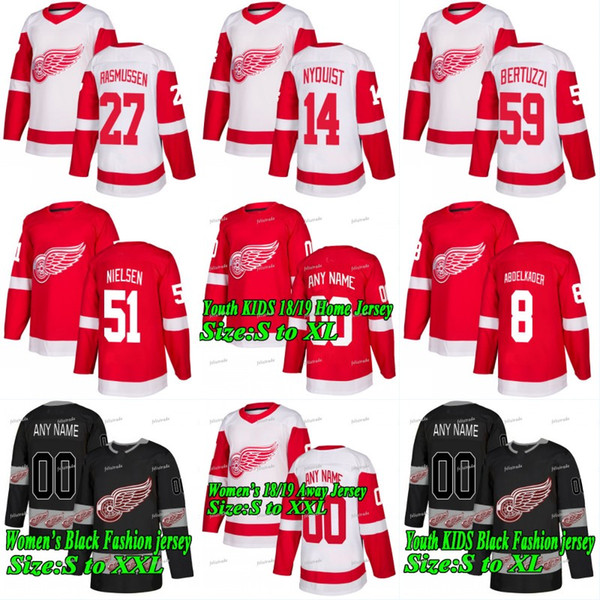 Detroit Red Wings 2018-19 Frans Nielsen Gustav Nyquist Michael Rasmussen Justin Abdelkader Tyler Bertuzzi Hockey Jerseys