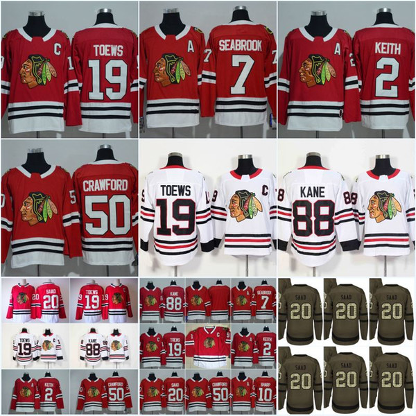 2018 New Season Mens 19 Jonathan Toews 88 Patrick Kane 2 Duncan Keith 20 Brandon Saad 7 Brent Seabrook Chicago Blackhawks Hockey Jerseys