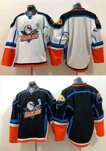 2018 San Diego Gulls Mens Home Blue Road White Stitched Blank Hockey Jerseys Double Stiched High Quanlity Black White