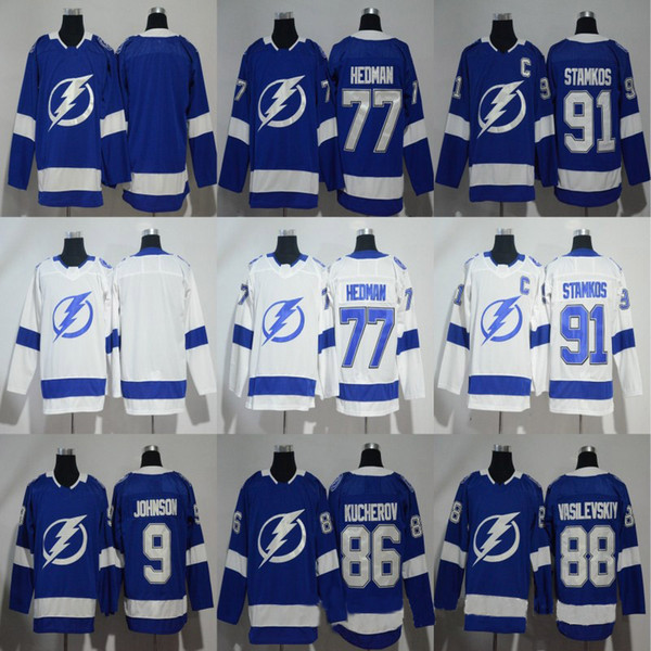 New 2019 Hockey Jerseys Outdoors Sportswear 91 STEVEN 9 JOHNSON Tampa Bay Lightning 88 ANDREI VASILEVSKIY 86 NIKITA KUCHEROV Hockey