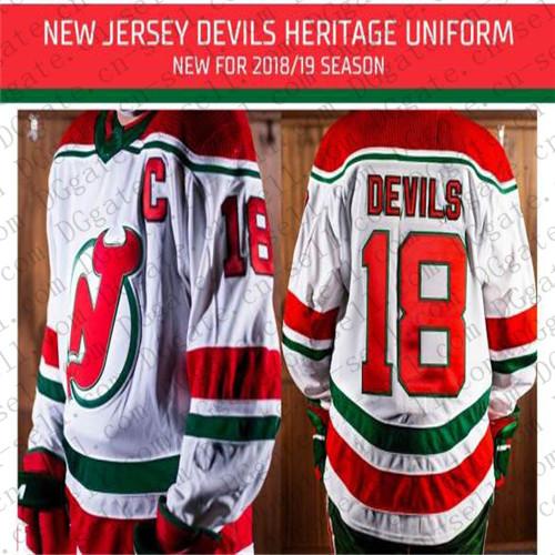 2018 2019 New Jersey Devils 18 Taylor Hall Kyle Palmieri Nico Hischier Travis Zajac New Retro Heritage Red Green Home Uniform Hockey Jersey