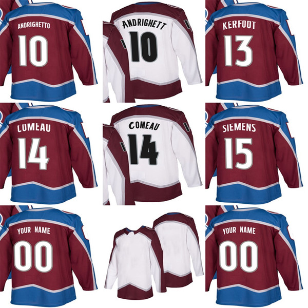 Wholesale Mens Womens Kids Colorado Avalanche 10 Sven Andrighetto 13 Alexander Kerfoot 14 Blake Comeau 15 Duncan Siemens Ice Hockey Jerseys