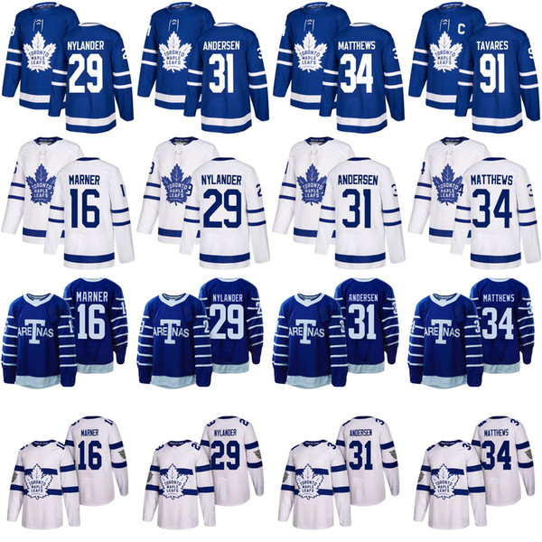 Mens Toronto 24 Kapanen 31 Frederik Andersen 34 Matthews 16 Mitch Marner 29 William Nylander 91 Tavares Hockey Jersey