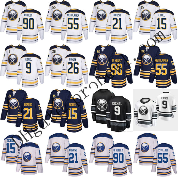 2019 All Star 15 9 Jack Eichel C Patch 90 55 Ristolainen 21 26 Rasmus Dahlin 2019 Buffalo Sabres Ryan O'Reilly Hockey Jersey Men Women Kids