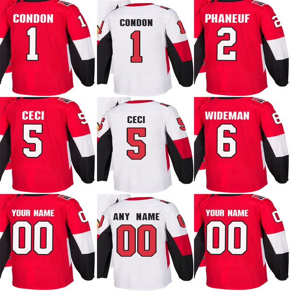 Wholesale Mens Womens Kids Ottawa Senators 1 Mike Condon 2 Dion Phaneuf 5 Cody Ceci 6 Chris Wideman Stitched Logos Ice Hockey Jerseys