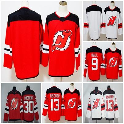 Factory Outlet Mens Womens Kids New Jersey Devils 9 Taylor Hall 13 Hischier 30 Brodeur 35 Cory Schneider Stitched Logos Ice Hockey Jerseys