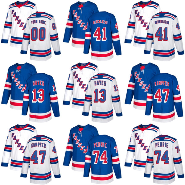 Mens Womens Kids New York Rangers 13 Kevin Hayes 41 Alexei Bereglazov 47 Kampfer 74 Pedrie Blue White Ice Hockey Jerseys Accept Custom