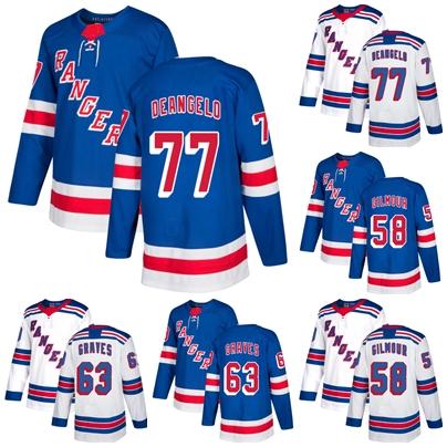 Mens Womens Kids New York Rangers 58 John Gilmour 63 Ryan Graves 77 Anthony DeAngelo Cheap Blue White Ice Hockey Jerseys Accept Custom