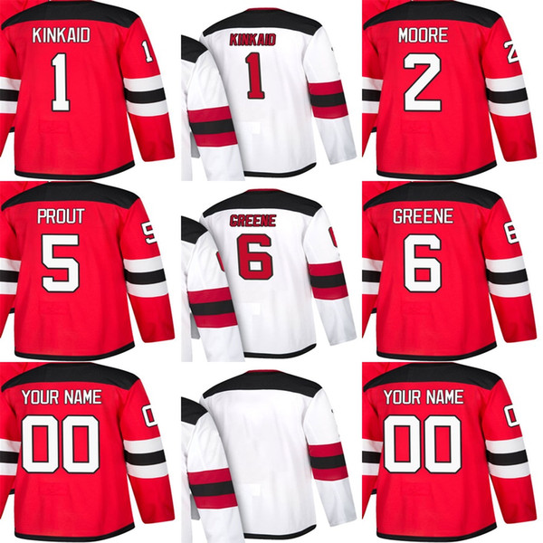 Wholesale Mens Womens Kids New Jersey Devils 1 Keith Kinkaid 2 John Moore 5 Dalton Prout 6 Andy Greene Stitched Ice Hockey Jerseys