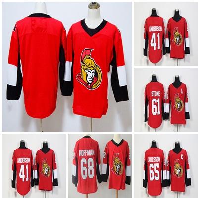 Factory Outlet Mens Womens Kids Ottawa Senators 41 Craig Anderson 61 Mark Stone 65 Erik Karlsson 68 Mike Hoffman Stitched Ice Hockey Jerseys