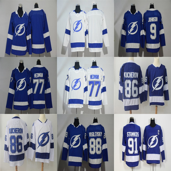 Factory Outlet Mens Womens Kids Tampa Bay Lightning 9 Tyler Johnson 77 Victor Hedman 86 Nikita Kucherov 88 Andrei Vasilevskiy Hockey Jerseys