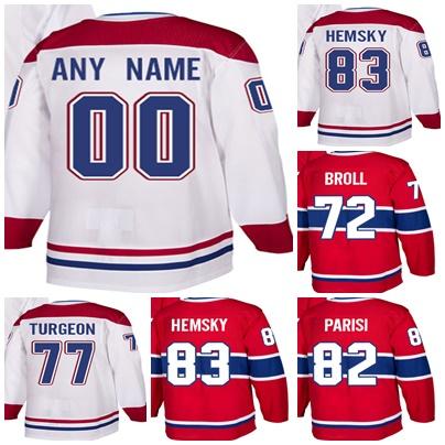 Cheap Mens Womens Kids Montreal Canadiens 72 David Broll 77 Turgeon 82 Tom Parisi 83 Ales Hemsky Red White Stitched Ice Hockey Jerseys