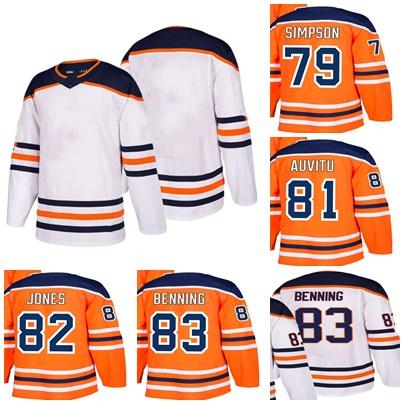 Factory Outlet Mens Womens Kids Edmonton Oilers 79 Dillon Simpson 81 Yohann Auvitu 82 Caleb Jones 83 Matt Benning Stitched Ice Hockey Jersey