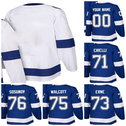 Wholesale Mens Womens Kids Tampa Bay Lightning 71 Anthony Cirelli 73 Adam Erne 75 Daniel Walcott 76 Oleg Sosunov Stitched Ice Hockey Jerseys