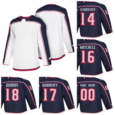 Wholesale Mens Womens Kids Columbus Blue Jackets 14 Schroeder 16 John Mitchell 17 Brandon Dubinsky 18 Pierre-Luc Dubois Ice Hockey Jerseys