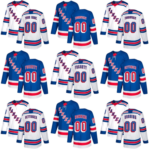 Mens Womens Kids New York Rangers Sergey Zborovskiy Steven Fogarty Tim Gettinger Ty Ronning Blue White Ice Hockey Jerseys Accept Custom