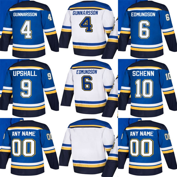 Cheap Mens Womens St. Louis Blues 4 Carl Gunnarsson 6 Joel Edmundson 9 Upshall 10 Brayden Schenn Blue White Stitched Ice Hockey Jerseys