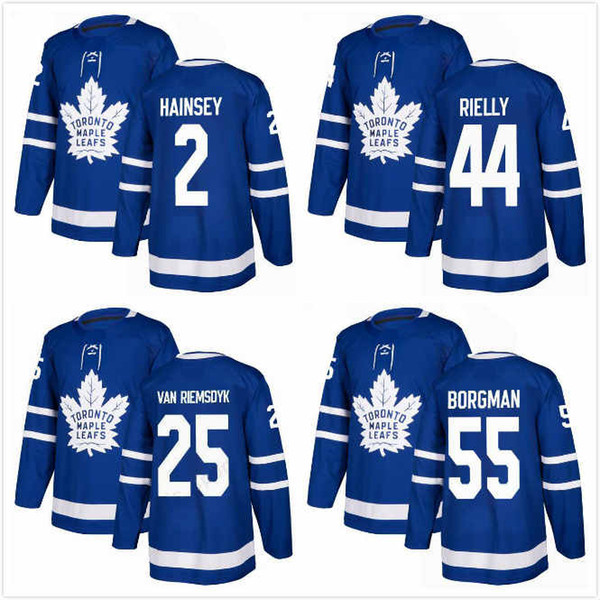 Ron Hainsey Jersey 2 Morgan Rielly 44 James van Riemsdyk 25 Andreas Borgman 55 Mens Ice Hockey Jersey 2018AD Toronto Maple Leafs S-3XL