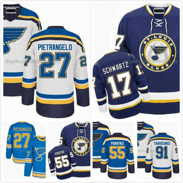 Colton Parayko Jersey 55 Alex Pietrangelo 27 Vladimir Tarasenko 91 Jaden Schwartz 17 Mens Ice Hockey Jerseys St. Louis Blues Stitched S-3XL